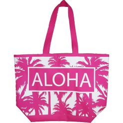 Shopper bag damskie: Torba plażowa „Texty” w kolorze różowym – 35 x 58 x 23 cm