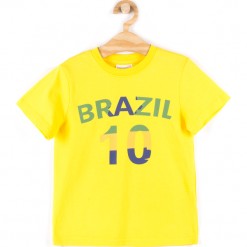 Koszulka. Żółte t-shirty chłopięce marki WORLD CUP, z aplikacjami, z bawełny, z długim rękawem. Za 9,90 zł.