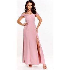 Wieczorowa sukienka maxi. Różowe sukienki damskie Made in Poland, bez wzorów, z elastanu, wizytowe, bez kołnierzyka, bez rękawów, maxi. Za 349,00 zł.