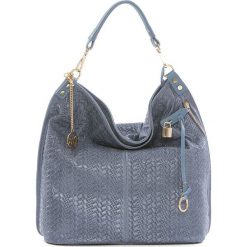 Shopper bag damskie: Skórzana torebka w kolorze niebieskim – 42 x 38 x 17 cm
