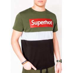 T-shirt męski z nadrukiem S1083 - khaki. Brązowe t-shirty męskie Ombre Clothing, s, z nadrukiem, z bawełny, bez kołnierzyka. Za 13,99 zł.