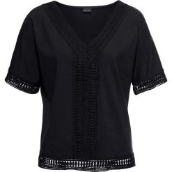 Shirt bonprix czarny. Czarne koszulki damskie bonprix, na co dzień, bez wzorów, z dekoltem w serek, z krótkim rękawem. Za 74,99 zł.