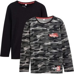 Shirt z długim rękawem (2 szt.) bonprix czarno-szary wzorzysty. Czarne t-shirty chłopięce bonprix, bez wzorów, z dresówki, z długim rękawem. Za 55,98 zł.