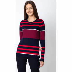 Granatowy sweter w czerwone pasy QUIOSQUE. Czerwone bez kategorii QUIOSQUE, s, ze skóry, z klasycznym kołnierzykiem. W wyprzedaży za 99,99 zł.