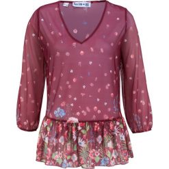 Tunika siatkowa z kolekcji Maite Kelly bonprix czerwony rododendron z nadrukiem. Fioletowe tuniki damskie bonprix, z nadrukiem. Za 44,99 zł.