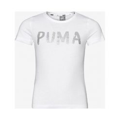 Puma Alpha Koszulka Biały. Białe podkoszulki męskie Puma, z nadrukiem, z bawełny, z krótkim rękawem. Za 85,95 zł.