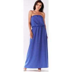 Niebieska Maxi Sukienka z Odkrytymi Ramionami. Niebieskie długie sukienki marki bonprix, na spacer, na lato, w koronkowe wzory, z bawełny, dopasowane. Za 129,90 zł.