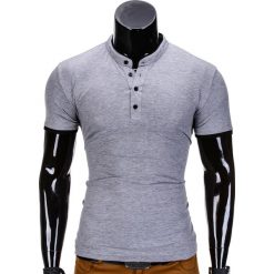 KOSZULKA MĘSKA POLO BEZ NADRUKU S848 - SZARA. Szare koszulki męskie Ombre Clothing, s, z nadrukiem, bez rękawów. Za 24,99 zł.
