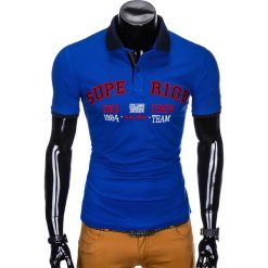 Koszulka męska polo z nadrukiem S902 - niebieska. Niebieskie koszulki męskie Ombre Clothing, s, z nadrukiem, bez rękawów. Za 14,99 zł.
