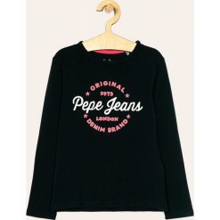 Pepe Jeans - Longsleeve dziecięcy Marge. Niebieskie bluzki dziewczęce Pepe Jeans, z nadrukiem, z elastanu, z okrągłym kołnierzem, z długim rękawem, długie, bez kaptura. W wyprzedaży za 79,90 zł.