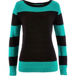 Sweter bonprix czarno-szmaragdowy. Czarne swetry klasyczne damskie marki bonprix, w paski, z okrągłym kołnierzem. Za 37,99 zł.