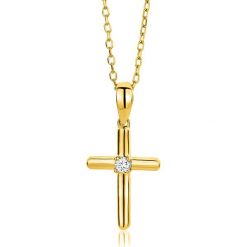 Złoty naszyjnik z diamentową zawieszką - dł. 45 cm. Żółte naszyjniki damskie REVONI, z diamentem, złote. W wyprzedaży za 559,95 zł.