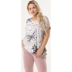 Beżowa Bluzka Enlarge. Brązowe bluzki damskie Born2be, xl, bez wzorów, z okrągłym kołnierzem, z krótkim rękawem. Za 49,99 zł.