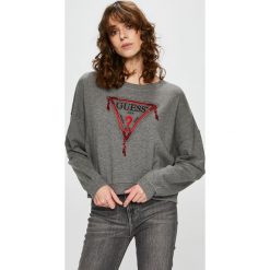 Guess Jeans - Bluza. Szare bluzy damskie Guess Jeans, s, z nadrukiem, z bawełny, bez rękawów, bez kaptura. W wyprzedaży za 199,90 zł.