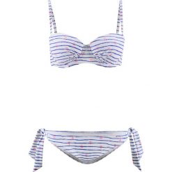 Bikini na fiszbinach (2 części) bonprix niebiesko-biały z nadrukiem. Niebieskie bikini bonprix, z haftami. Za 37,99 zł.