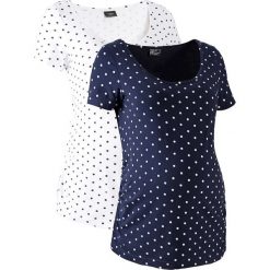 Shirt ciążowy z krótkim rękawem (2 szt.), zrównoważony produkt, bawełna organiczna bonprix biały + ciemnoniebieski w kropki. Niebieskie koszulki damskie bonprix, bez wzorów, z bawełny, bez kołnierzyka. Za 89,98 zł.