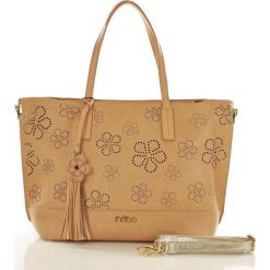 Shopper bag damskie: Miejski shopper z ażurem w kwiaty beżowa ELIZA
