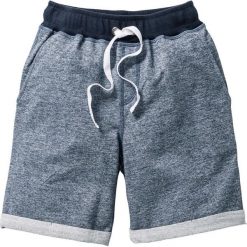 Bermudy z materiału w optyce denimu bonprix ciemnoniebieski melanż. Niebieskie spodnie chłopięce bonprix, bez wzorów, z denimu, eleganckie. Za 37,99 zł.