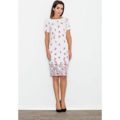 Modna Ołówkowa Midi Sukienka w Kwiaty Wzór 60. Szare sukienki damskie marki Molly.pl, do pracy, s, w kwiaty, z tkaniny, eleganckie, z okrągłym kołnierzem, z krótkim rękawem, krótkie, midi, ołówkowe. Za 142,90 zł.