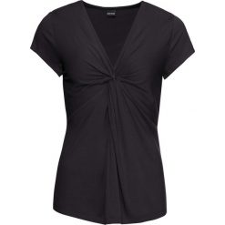 Shirt z przewiązaniem bonprix czarny. Czarne koszulki damskie bonprix, bez wzorów, bez kołnierzyka, bez rękawów. Za 54,99 zł.