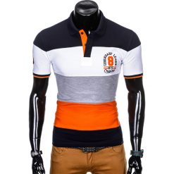 KOSZULKA MĘSKA POLO Z NADRUKIEM S911 - GRANATOWA. Niebieskie koszulki polo Ombre Clothing, m, z nadrukiem. Za 65,00 zł.