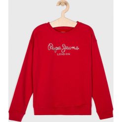 Pepe Jeans - Bluza dziecięca. Czerwone bluzy dziewczęce Pepe Jeans, z nadrukiem, z bawełny, bez rękawów, bez kaptura. W wyprzedaży za 169,90 zł.
