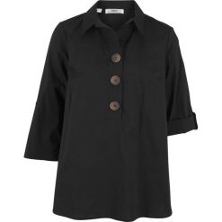 Tunika z guzikami bonprix czarny. Czarne tuniki damskie bonprix, bez wzorów, z bawełny, polo, bez rękawów. Za 89,99 zł.