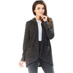 Grafitowy Sweter Asymetryczny bez Zapięcia z Kapturem. Szare swetry damskie Molly.pl, s, bez wzorów, z dzianiny, bez rękawów, z kapturem. Za 129,90 zł.