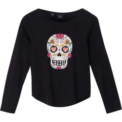 Shirt dziewczęcy z długim rękawem, bawełna organiczna bonprix czarny z nadrukiem. Czarne bluzki dziewczęce bonprix, z nadrukiem, z bawełny, z okrągłym kołnierzem, z długim rękawem, długie, bez kaptura. Za 29,99 zł.