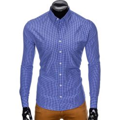 KOSZULA MĘSKA W KRATĘ Z DŁUGIM RĘKAWEM K426 - JASNOGRANATOWA/BIAŁA. Białe koszule męskie Ombre Clothing, s, bez wzorów, bez kołnierzyka, z długim rękawem. Za 49,00 zł.