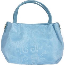 Torebki klasyczne damskie: Skórzana torebka w kolorze błękitnym – 22 x 21 x 13 cm