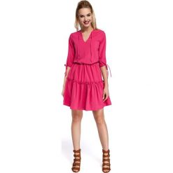 CAMILLE Gładka sukienka w stylu boho - różowa. Różowe sukienki damskie Moe, na imprezę, s, bez wzorów, z tkaniny, boho, bez kołnierzyka, bez rękawów. Za 169,00 zł.