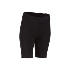 Spodenki na rower 100 damskie. Czarne szorty damskie marki B'TWIN, z elastanu. Za 29,99 zł.