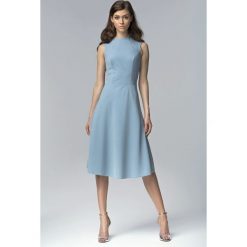 Niebieska Elegancka Rozkloszowana Midi Sukienka bez Rękawów. Niebieskie sukienki balowe Molly.pl, na imprezę, l, z tkaniny, z dekoltem na plecach, bez rękawów, midi, dopasowane. Za 145,90 zł.