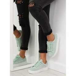 Creepersy zielone VIGGIO. Zielone półbuty damskie FunKee.pl, bez wzorów, z tkaniny, eleganckie, na wysokim obcasie, bez zapięcia. Za 64,99 zł.