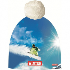 Czapka Magic Fun SNOWBOARD. Niebieskie czapki zimowe damskie marki Pakamera, z nadrukiem, z dzianiny. Za 79,00 zł.