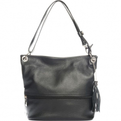 Skórzana torebka w kolorze czarnym - 35 x 50 x 12 cm. Czarne torebki klasyczne damskie Mia Tomazzi, z aplikacjami, z materiału. W wyprzedaży za 318,95 zł.