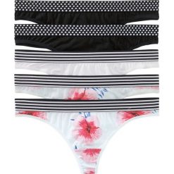 Stringi (5 par) bonprix jasnoróżowo-różowo-niebiesko-biało-czarny z nadrukiem. Różowe majtki damskie bonprix. Za 59,95 zł.