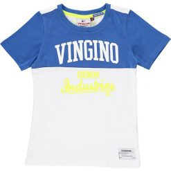 Koszulka w kolorze biało-niebieskim. Niebieskie t-shirty chłopięce Vingino, z nadrukiem, z bawełny, bez rękawów. W wyprzedaży za 59,95 zł.