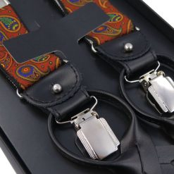 Bordowo / czerwone szelki na żabki i na guziki - paisley G40. Czerwone szelki męskie . Za 99,00 zł.