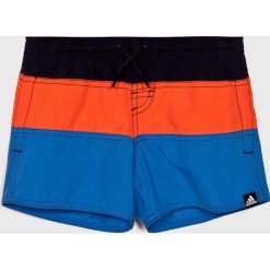 Adidas Performance - Kąpielówki dziecięce 116-176 cm. Niebieskie kąpielówki chłopięce adidas Performance, bez wzorów, z poliesteru. W wyprzedaży za 89,90 zł.