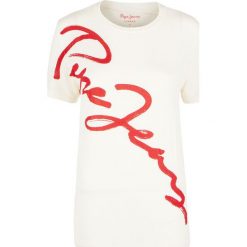 T- shirt Pepe Jeans. Szare koszulki damskie Pepe Jeans, z nadrukiem, z jeansu, bez kołnierzyka, bez rękawów. Za 89,00 zł.
