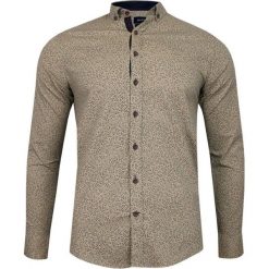 Beżowa Koszula Męska -RIGON- Krój TALIOWANY, Długi Rękaw, Slim Fit, w Listki, Wzór Florystyczny KSDWRGNk47803bez. Brązowe koszule męskie Rigon, m, bez wzorów, z bawełny, eleganckie, bez kołnierzyka, z długim rękawem. Za 99,00 zł.