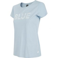 T-shirt damski TSD201 - jasny niebieski. Niebieskie t-shirty damskie 4f, bez wzorów, bez kołnierzyka. Za 39,99 zł.