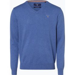 Gant - Sweter męski, niebieski. Niebieskie bez kategorii GANT, m, z haftami, z bawełny, sportowe, z dekoltem w serek. Za 349,95 zł.
