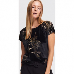 Welurowy T-shirt - Czarny. Białe t-shirty damskie marki Reserved, l. Za 79,99 zł.