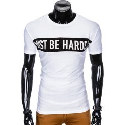 T-SHIRT MĘSKI Z NADRUKIEM S977 - BIAŁY. Białe t-shirty męskie marki Ombre Clothing, s, z nadrukiem. Za 19,99 zł.