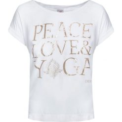 T-shirt DEHA HARMONIC. Białe t-shirty damskie Deha, z nadrukiem, z bawełny, z okrągłym kołnierzem. W wyprzedaży za 189,00 zł.
