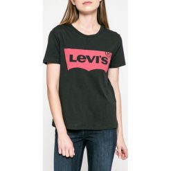 Levi's - Top. Czarne bluzki damskie Levi's®, s, z nadrukiem, z bawełny, z okrągłym kołnierzem. W wyprzedaży za 79,90 zł.