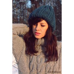 Czapka beanie zieleń hand made z wełną. Żółte bez kategorii Pakamera, z wełny. Za 105,00 zł.